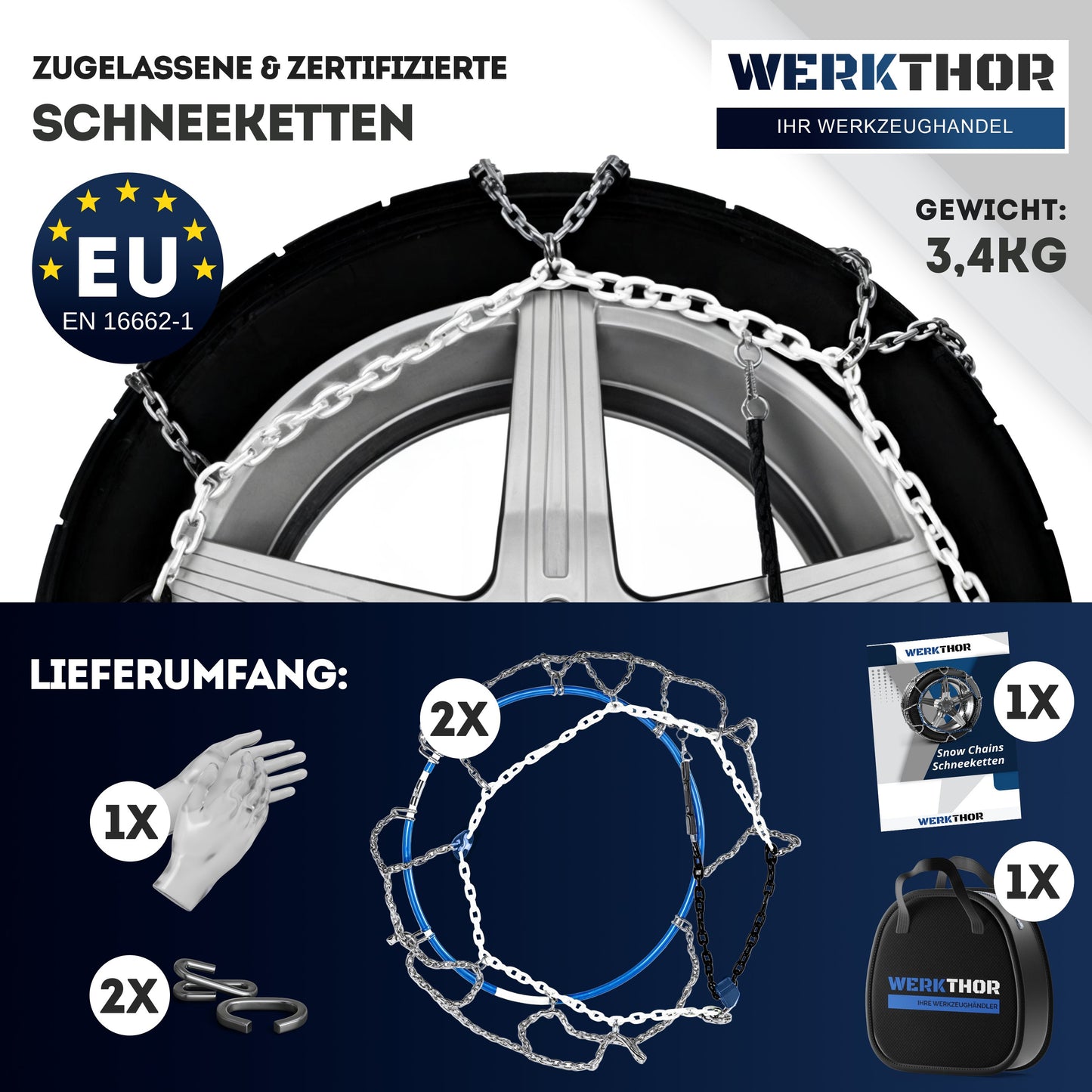 Zugelassene Schneeketten 2er Set  - EU- & Ö-Norm zertifiziert
