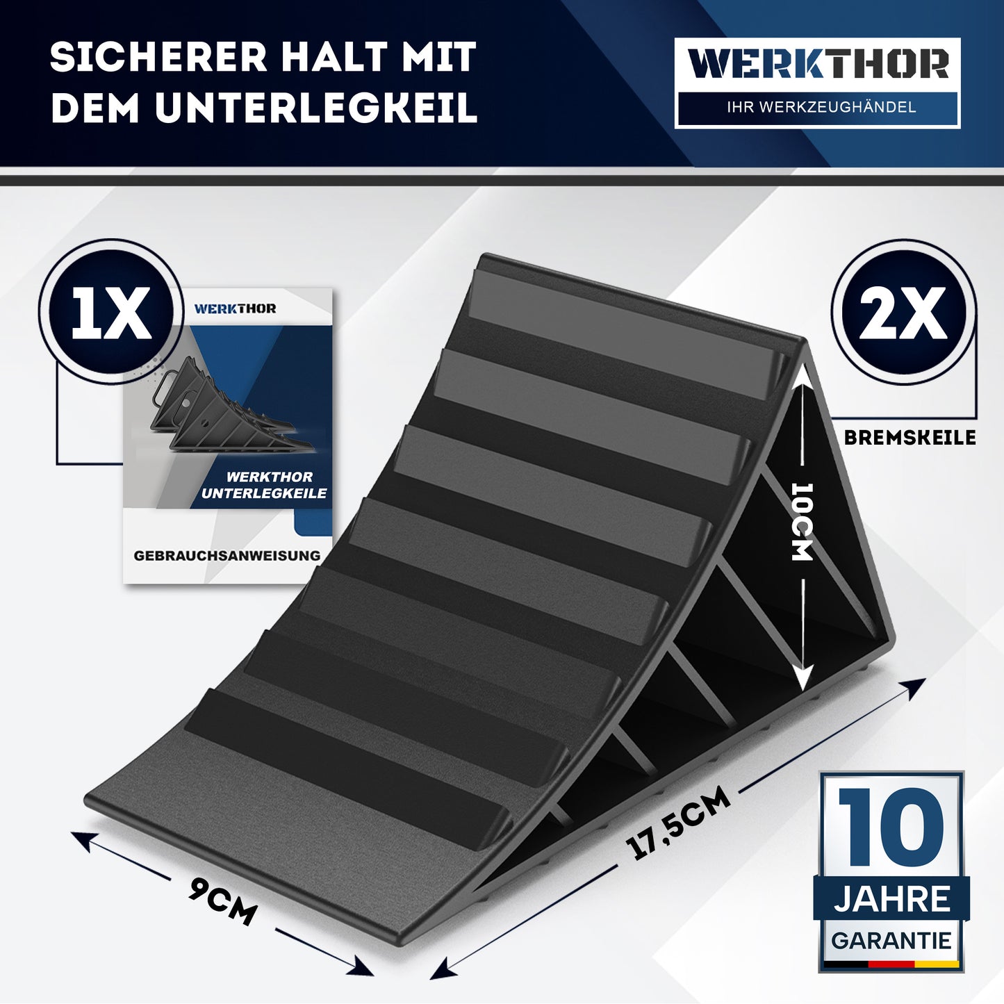 Cales de roue avec poignée [lot de 2] - Cales de roue pour remorques jusqu'à 1600 kg de charge par essieu