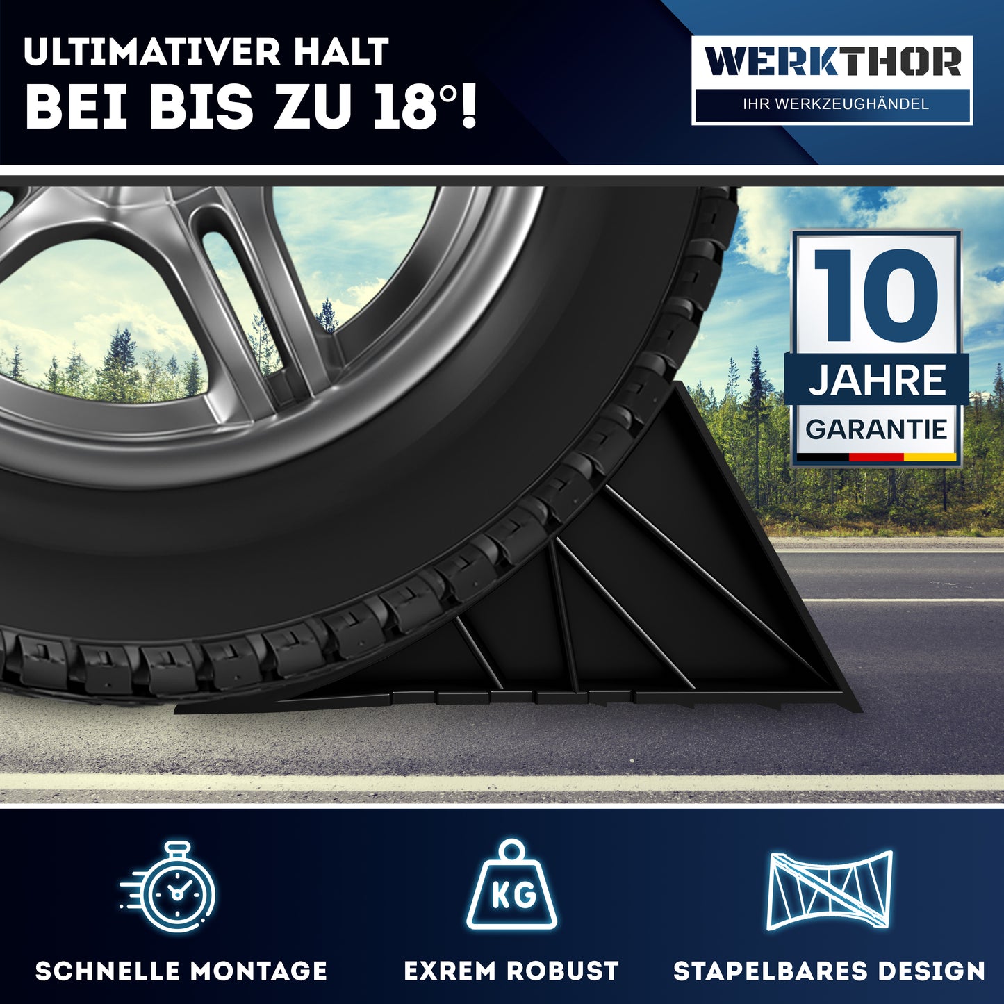 Cales de roue avec support et matériel de fixation [jeu de 2] jusqu'à 1600 kg de charge par essieu