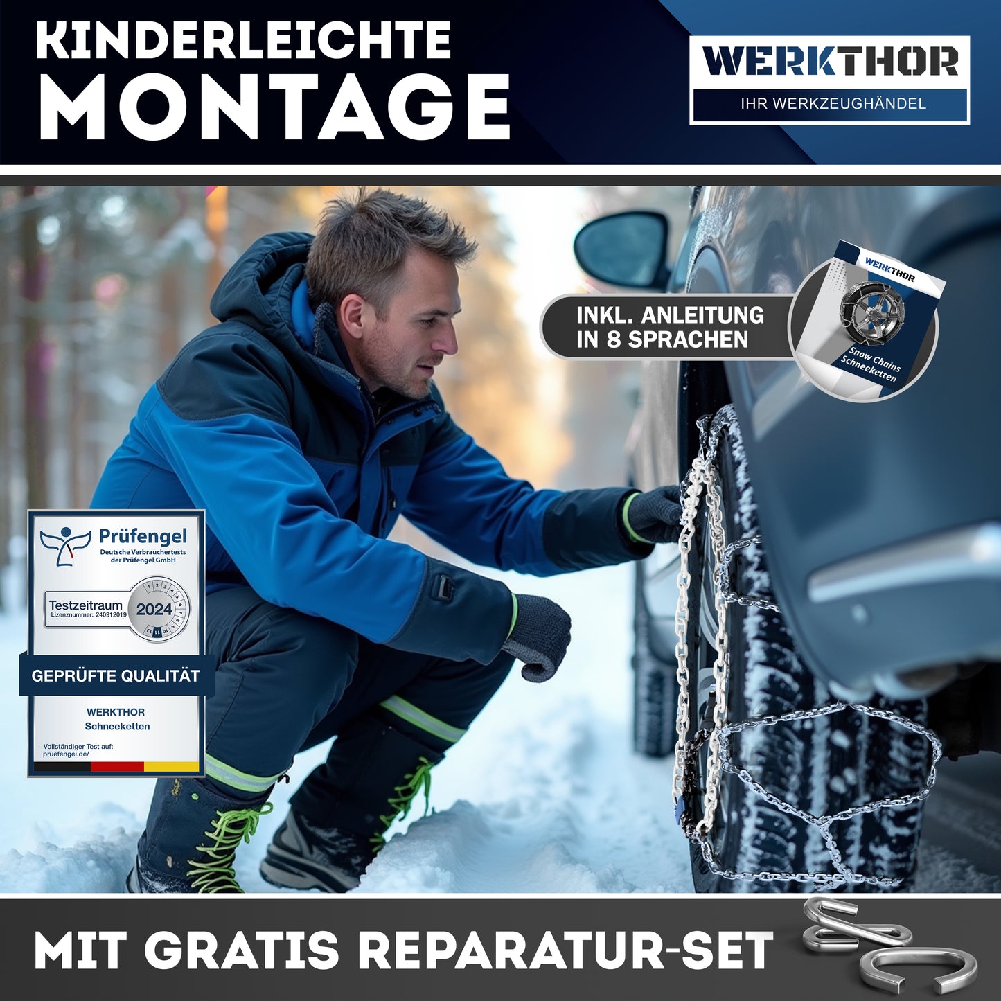 Zugelassene Schneeketten [2er Set] mit Tasche - EN 16662-1 zertifiziert